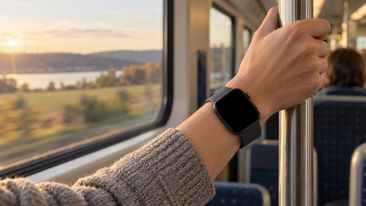Handgelenk mit Apple Watch, auf dem Display die HellerIO-Monatszahl